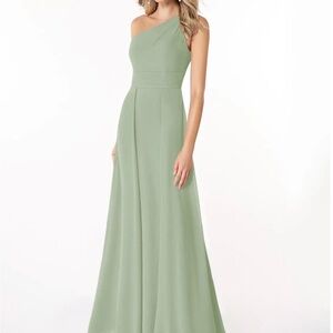 Azazie One-Shoulder Sage Green Gown A4